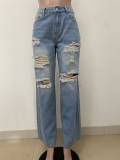 EVE Hollow Out Nail Buckle Straight Jeans LSD-2542