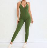 EVE Backless Solid Color Tight Sport Jumpsuit GQSA-9150
