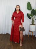 EVE V Neck Solid Color Split Shirt Dress GFDY-1359