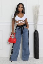 EVE Splicing Woven Wide Leg Jeans YUMT-YMT419
