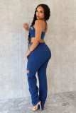 EVE Solid Color Hollow Out Sling Two Piece Pants Set YRST-T064