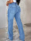 EVE Chain Bead Hollow Out Straight Leg Jeans YUMT-YMT323