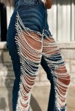 EVE Chain Bead Hollow Out Straight Leg Jeans YUMT-YMT323