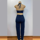 EVE Solid Color Hollow Out Sling Two Piece Pants Set YRST-T064