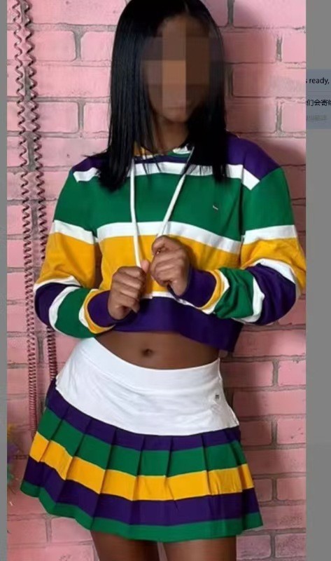 EVE Sport Stripe Long Sleeve Pleated Skirts Suit GYXF-5088