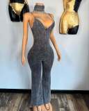 EVE Sling Washed V Neck Denim Jumpsuit(Without Hairband) YRST-T111