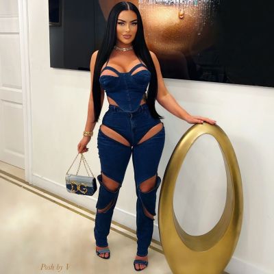 EVE Solid Color Hollow Out Sling Two Piece Pants Set YRST-T064