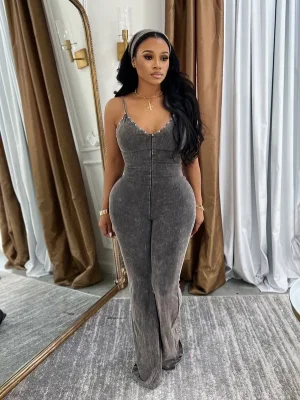 EVE Sling Washed V Neck Denim Jumpsuit(Without Hairband) YRST-T111