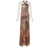 EVE Pleated Print Sleeveless Maxi Dress XEF-K25D78373