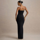 EVE Wrap Chest Solid Color Maxi Dress GSZM-C25DS236