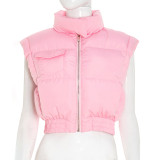 EVE Solid Color Sleeveless Zipper Cotton Vest Jacket GSZM-Y25TP352