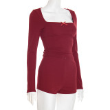 EVE Long Sleeve Solid Color Two Piece Shorts Set GSZM-D25ST354