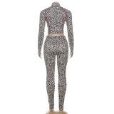 EVE Leopard Print Zipper Patchwork 2 Piece Pants Set DLSF-K25S80683