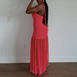 SC Pleated Halterneck Backless Maxi Dress DLSF-K25D79428