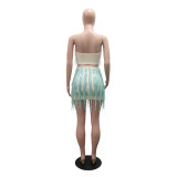 SC Fashion Tassel Wrap Chest Two Piece Skirts Set CYA-901984