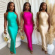 SC Solid Color Halterneck Sleeveless Maxi Dress CYA-901994
