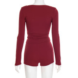 EVE Long Sleeve Solid Color Two Piece Shorts Set GSZM-D25ST354