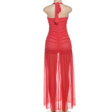 SC Pleated Halterneck Backless Maxi Dress DLSF-K25D79428
