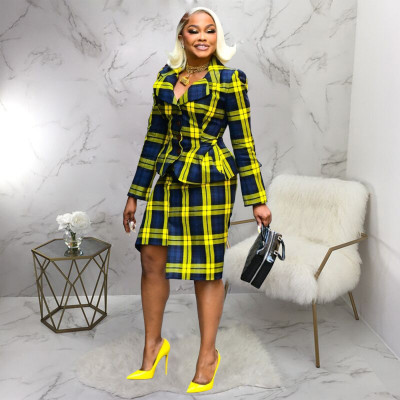 EVE Long Sleeve Plaid Print Two Piece Skirts Set YF-10886