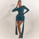 SC Solid Color Long Sleeve Mesh Mini Dress GSZM-C25DS246