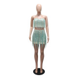 SC Fashion Tassel Wrap Chest Two Piece Skirts Set CYA-901984