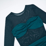 SC Solid Color Long Sleeve Mesh Mini Dress GSZM-C25DS246