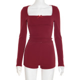 EVE Long Sleeve Solid Color Two Piece Shorts Set GSZM-D25ST354