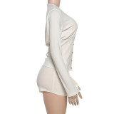 SC Solid Color Long Sleeve Two Piece Shorts Set XEF-K25S75475