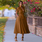 EVE Long Sleeve Solid Color Midi Dress YF-20105