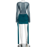 SC Solid Color Long Sleeve Mesh Mini Dress GSZM-C25DS246