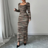 SC Long Sleeve Knits Split Maxi Dress FRT-42169DBG