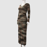SC Long Sleeve Knits Split Maxi Dress FRT-42169DBG