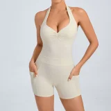 SC Halterneck Solid Color Yoga Sport Romper GQSA-51001