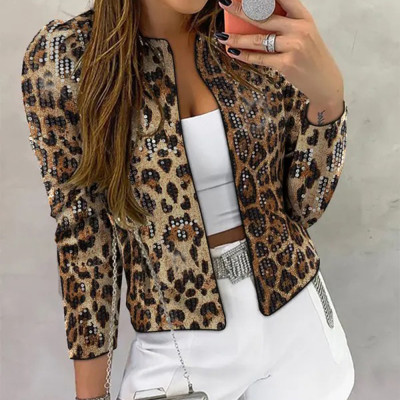 EVE Leopard Print Sequin Long Sleeve Coats GFRT-51944TBD