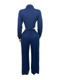 EVE Color Block Zipper Two Piece Pants Set CH-25039