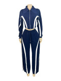 EVE Color Block Zipper Two Piece Pants Set CH-25039