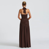 EVE Solid Color Pleated Split Maxi Dress GYME-K25D73993
