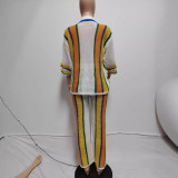 EVE Hollow Out Stripe Knits Two Piece Pant Set QXTF-83020