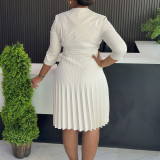 EVE Plus Size Solid Color Pleated Midi Dress GATE-597