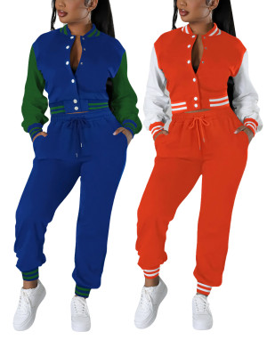 EVE Contras Color Single Breasted Two-piece Pants Set FENF-6048