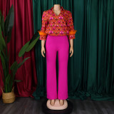 EVE Plus Size Long Sleeve Print Loose Two Piece Pants Set GMLF-3342