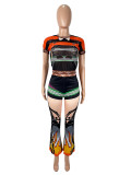 EVE See Through Mesh Print Two Piece Pants Set SHD-9553