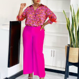 EVE Plus Size Long Sleeve Print Loose Two Piece Pants Set GMLF-3342