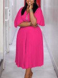 EVE Plus Size Solid Color Pleated Maxi Dress NNWF-8120