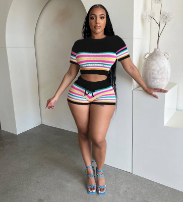 EVE Fashion Knits Short Sleeve Two Piece Shorts Set QXTF-83026