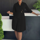EVE Plus Size Solid Color Pleated Midi Dress GATE-597