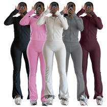 EVE Solid Color Long Sleeve Zipper Pants Suit ASL-6806