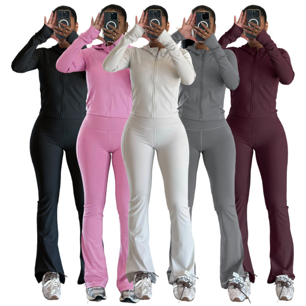 EVE Solid Color Long Sleeve Zipper Pants Suit ASL-6806