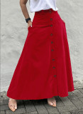 EVE Single Breasted Pocket Solid Color Long Skirt OMY-12015