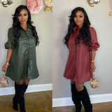 EVE Long Sleeve Leather Casual Dress BN-9215